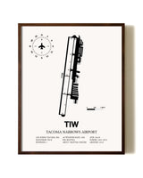 Tacoma Narrows Airport aviation print in walnut frame