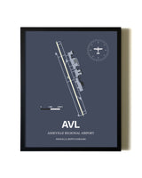 Blue and Cream Framed Asheville Regional Airport layout wall art poster