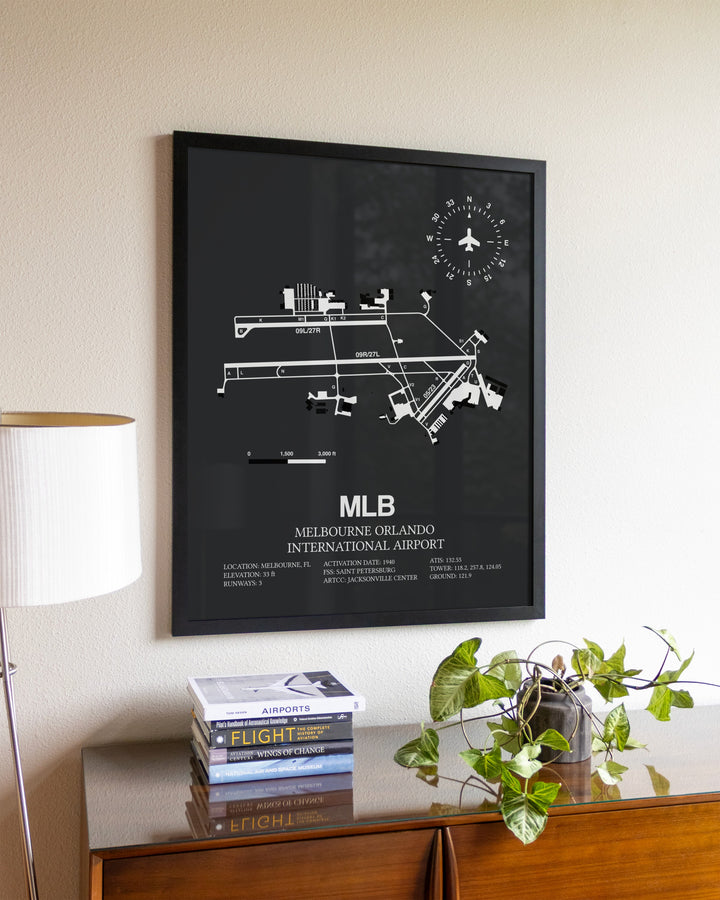 Gray Framed Melbourne Orlando International Airport wall art poster in black frame