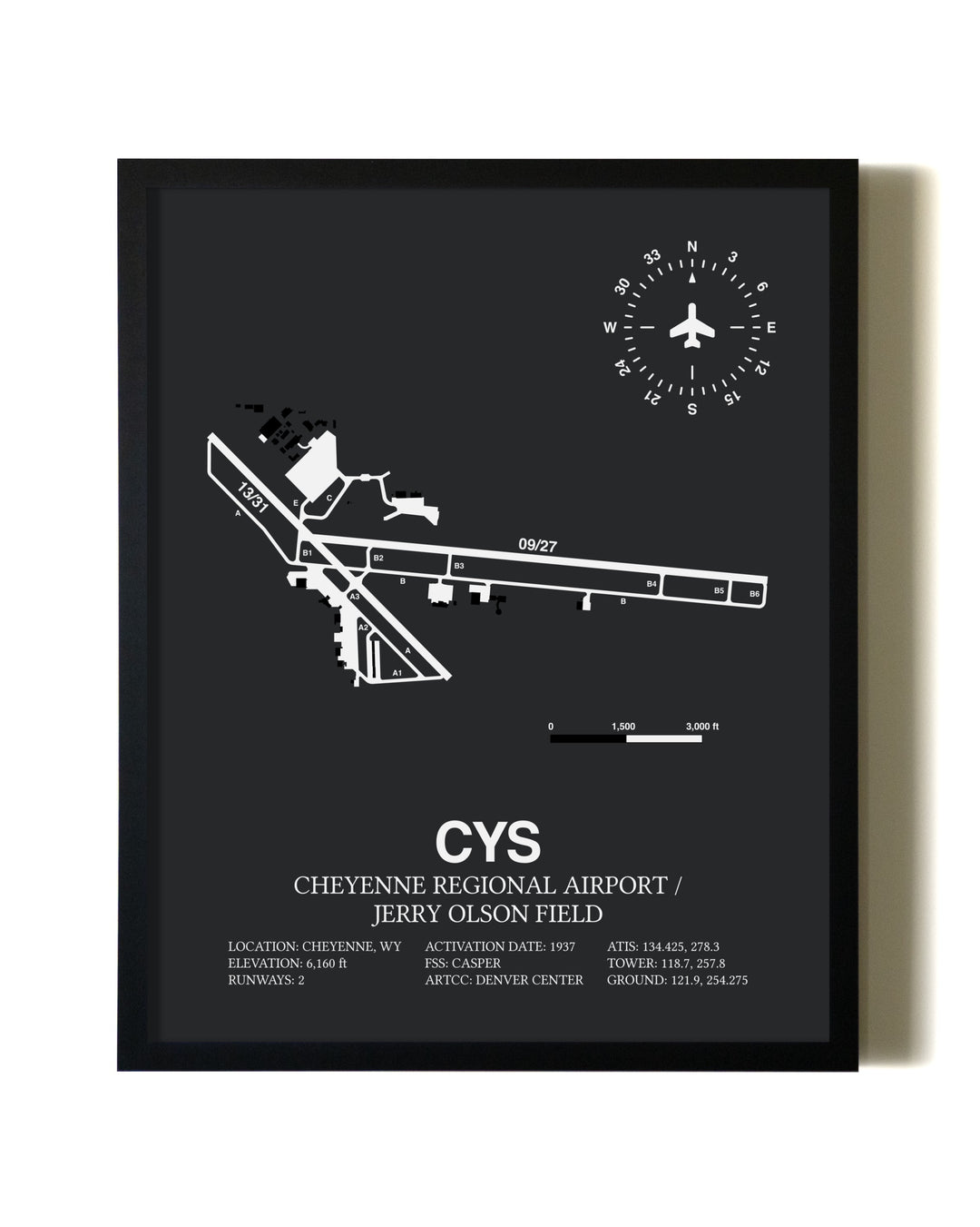 Unframed Cheyenne Regional Airport / Jerry Olson Field map print poster