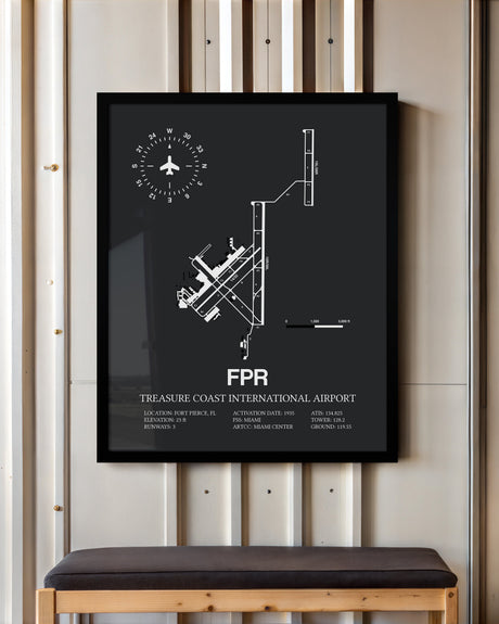 Framed Detailed Airport Map of Treasure Coast International Airport (FPR) in Gray with a Black Frame