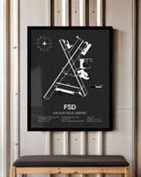 Framed Detailed Airport Map of Joe Foss Field Airport (FSD) in Gray with a Black Frame