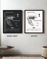 Framed Detailed Airport Map of George Bush Intercontinental Houston Airport (IAH) in White and Gray