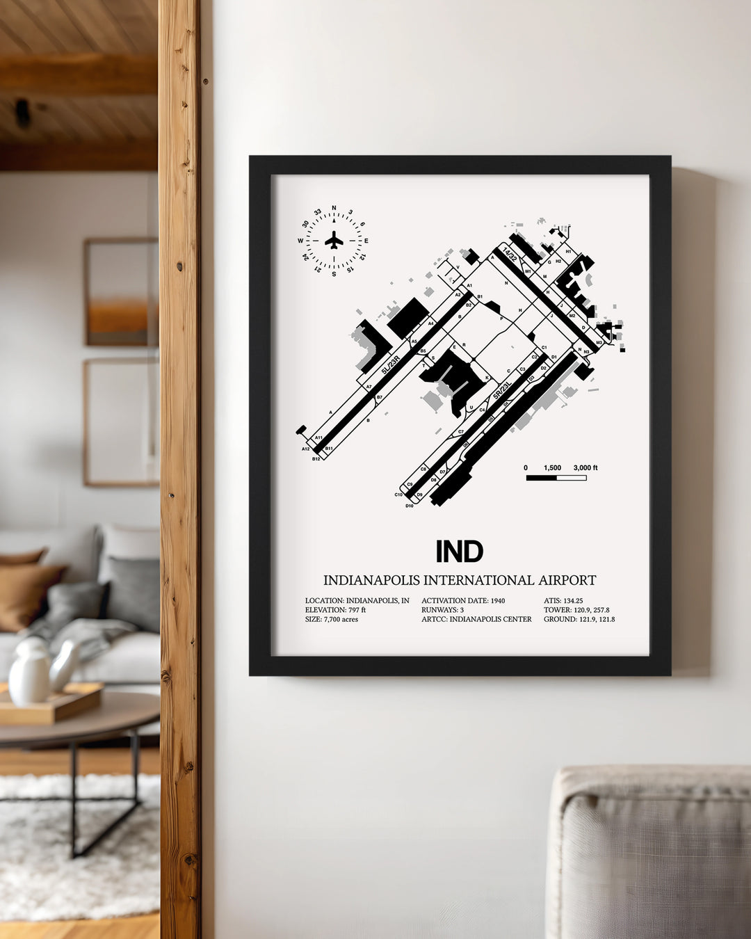 IND Airport Map, Indianapolis International Airport Print