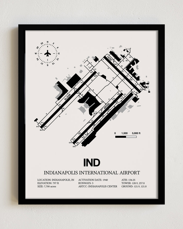 IND Airport Map, Indianapolis International Airport Print