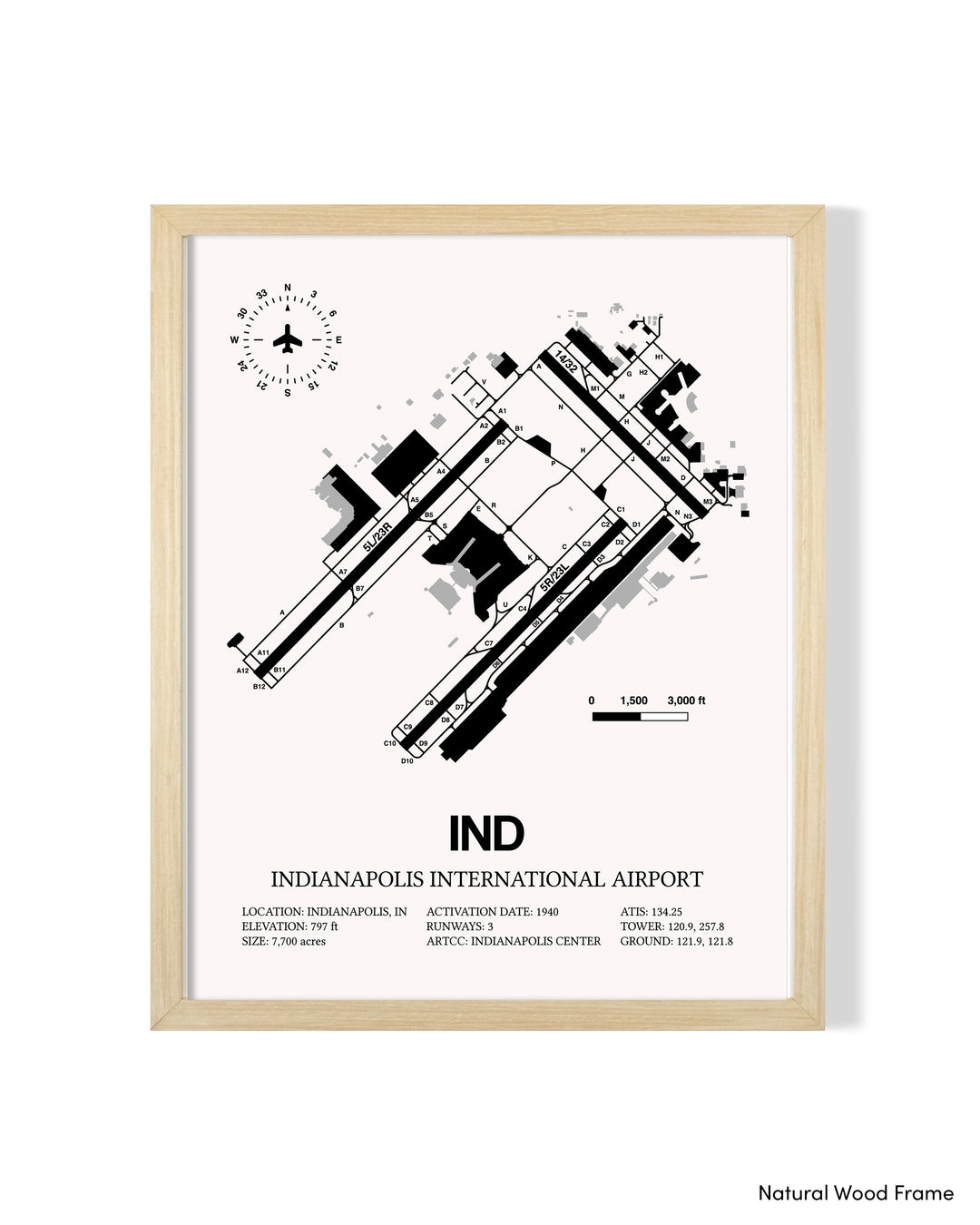 IND Airport Map, Indianapolis International Airport Print