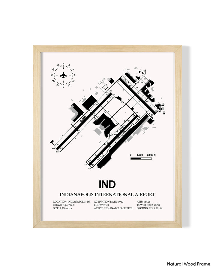 IND Airport Map, Indianapolis International Airport Print