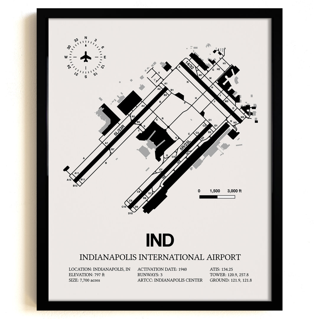 IND Airport Map, Indianapolis International Airport Print