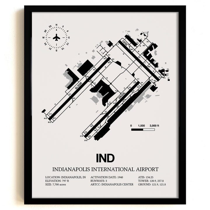 IND Airport Map, Indianapolis International Airport Print