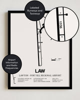 Framed Detailed Airport Map of Lawton Fort Sill Regional Airport (LAW) in White with a Black Frame