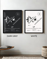 Framed Detailed Airport Map of Bill & Hillary Clinton National Airport/Adams Field (LIT) in White and Gray