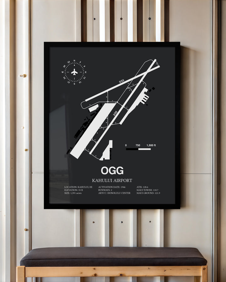 OGG Airport Map, Kahului Airport Print