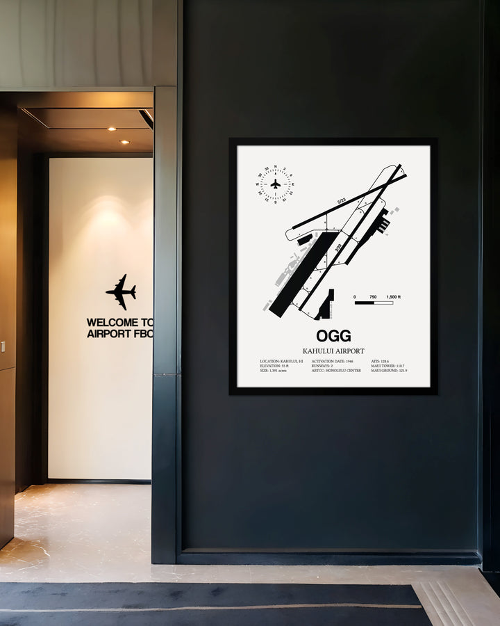 OGG Airport Map, Kahului Airport Print