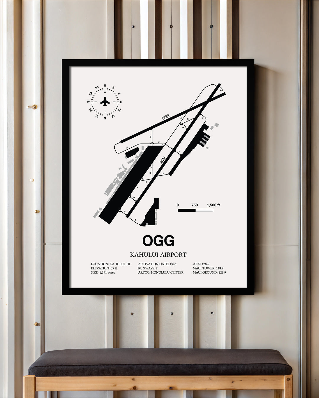 OGG Airport Map, Kahului Airport Print