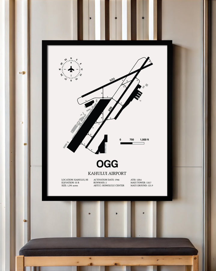 OGG Airport Map, Kahului Airport Print