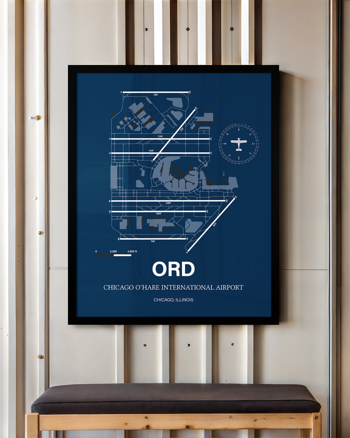 ORD Airport Map, Chicago O'Hare International Airport, Color Print