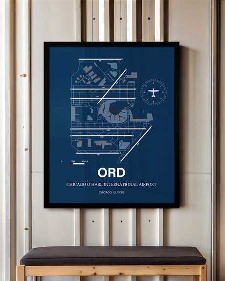 ORD Airport Map, Chicago O'Hare International Airport, Color Print