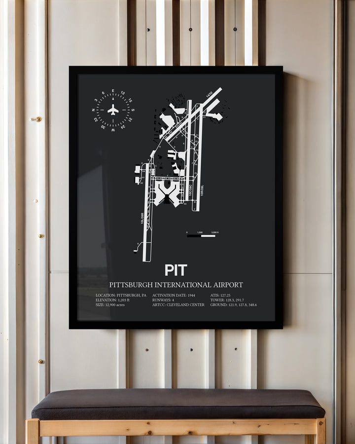 PIT Airport Map, Pittsburgh International Airport Print