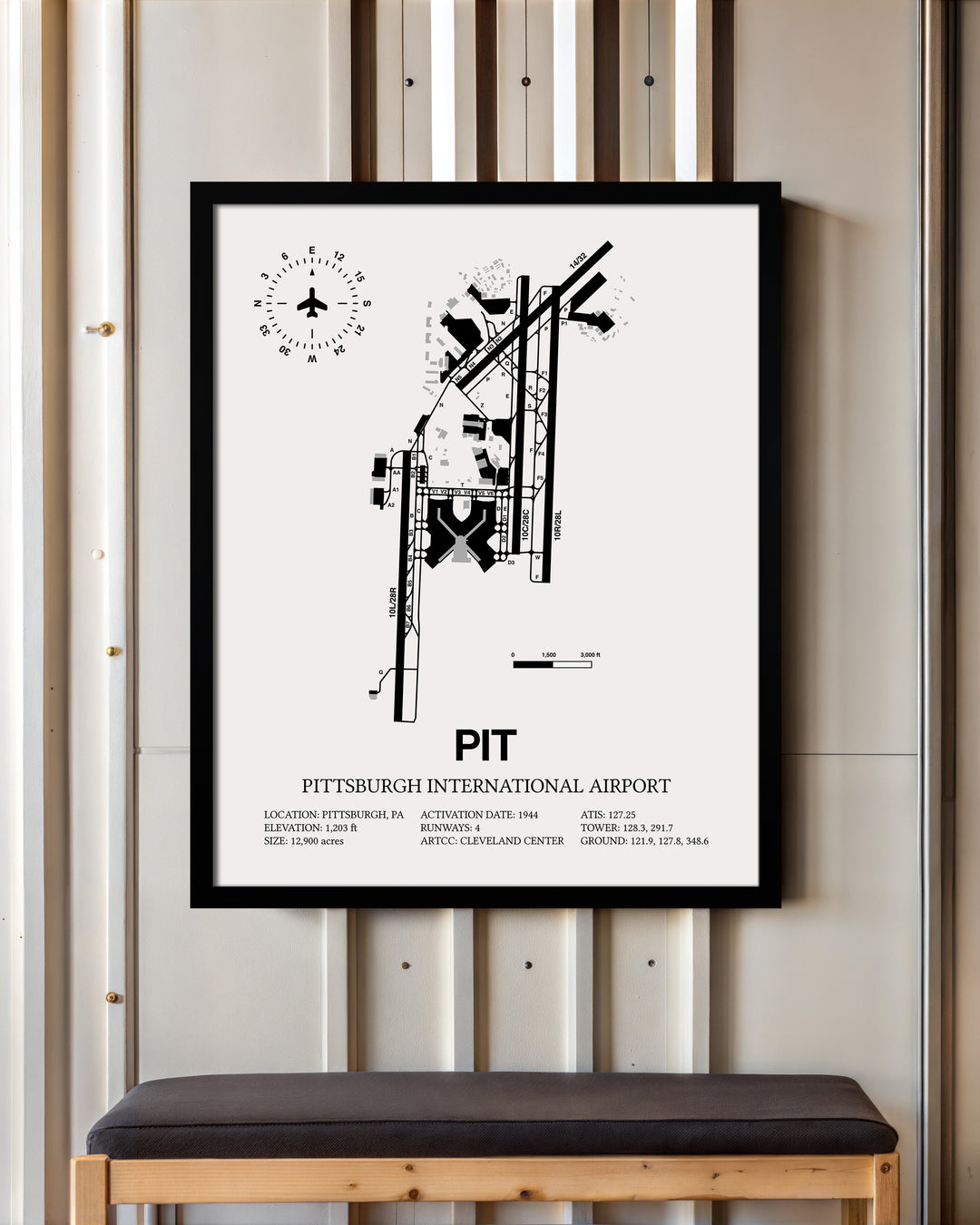 PIT Airport Map, Pittsburgh International Airport Print