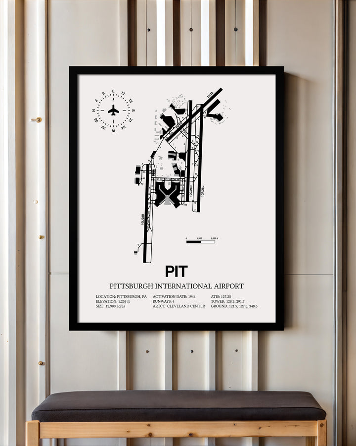 PIT Airport Map, Pittsburgh International Airport Print